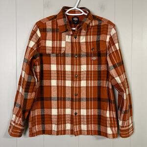 Rust Orange Plaid Flannel Shirt Medium Dickies Snap Front Workwear